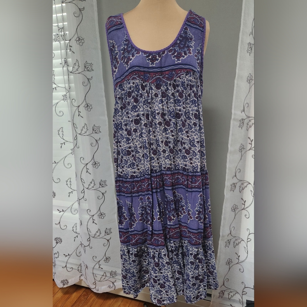 Vintage Denim Jazz Cotton 70s Tiered Boho Sundress 1X Purple tones